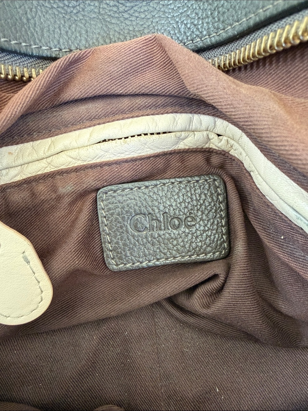 Chloé Paraty Medium Leather Satchel Shoulder Bag Grey/Brown Gold Hardware - Picture 9 of 9